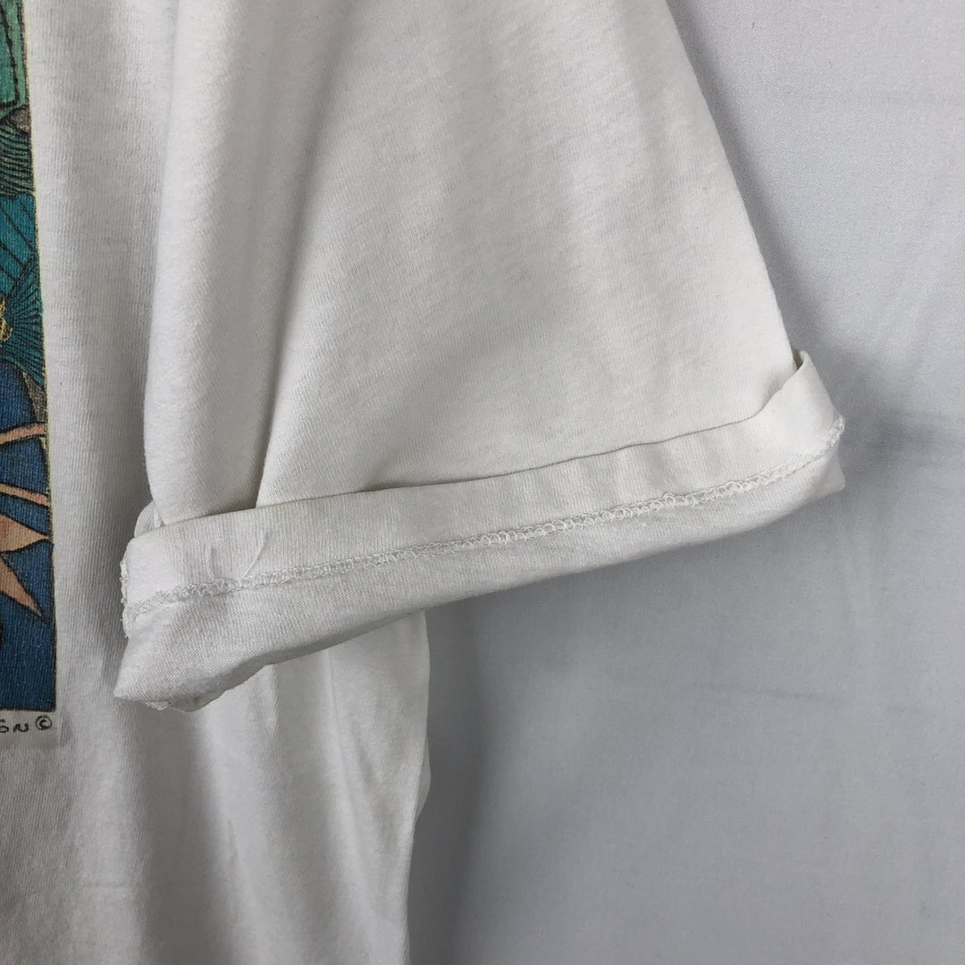 ~90'S Fish and Bird Print Art T-Shirt, Men's Size L (Equivalent), Vintage unclear white type Vintage Second Hand