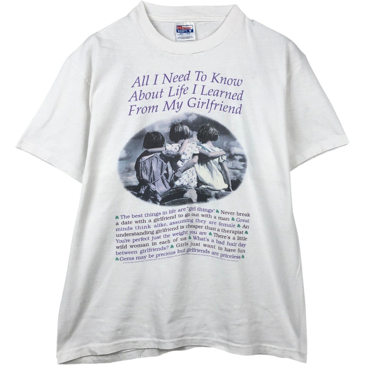 90'S Hanes BEEFY-T Photo Message Print T-Shirt, Men's Size L (approx.), Vintage cotton white type Vintage Second Hand