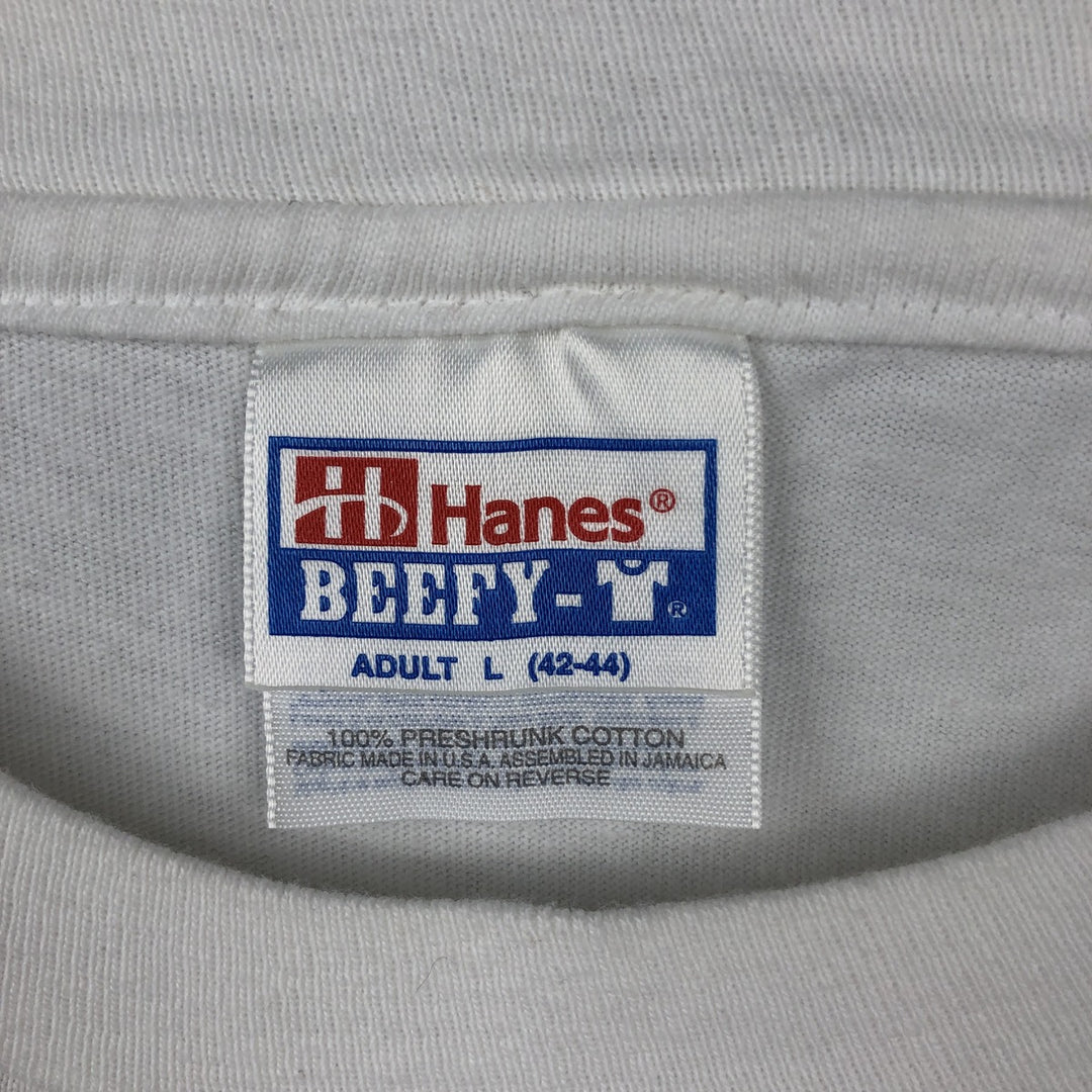 90'S Hanes BEEFY-T Photo Message Print T-Shirt, Men's Size L (approx.), Vintage cotton white type Vintage Second Hand