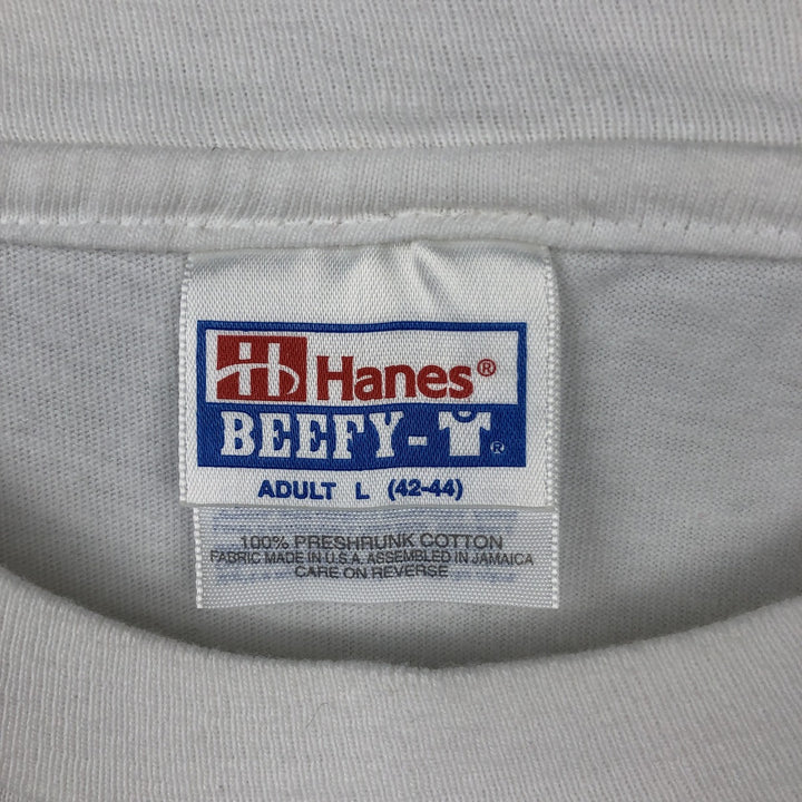 90'S Hanes BEEFY-T Photo Message Print T-Shirt, Men's Size L (approx.), Vintage cotton white type Vintage Second Hand
