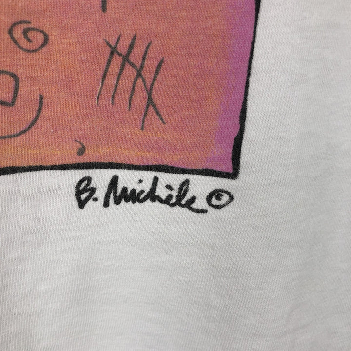 90'S FABRIC ART Whale Pattern Message Art T-Shirt, Made in USA, Men's Size M (Equivalent), Vintage cotton white type Vintage Second Hand