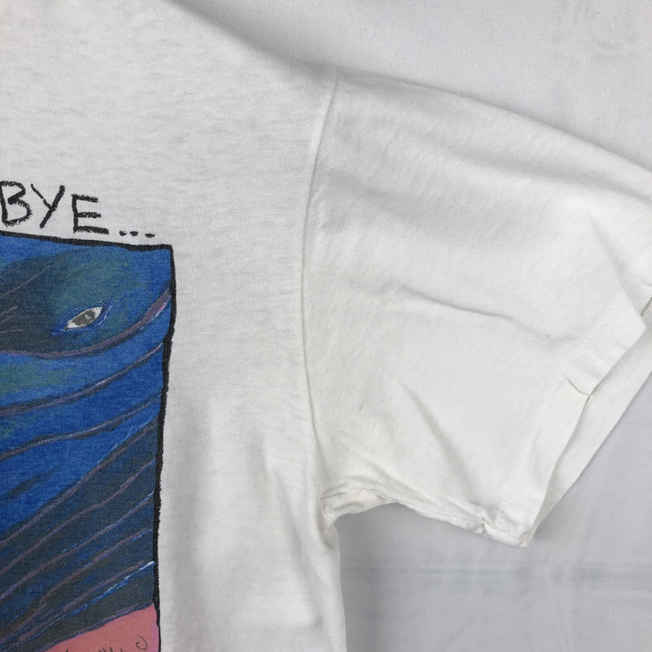 90'S FABRIC ART Whale Pattern Message Art T-Shirt, Made in USA, Men's Size M (Equivalent), Vintage cotton white type Vintage Second Hand