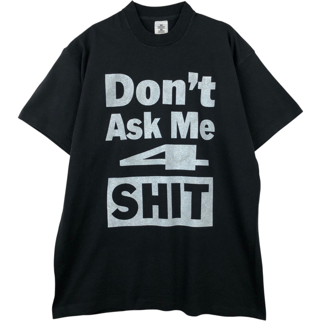 90'S message print T-shirt, men's XL size, vintage cotton black type Vintage Second Hand