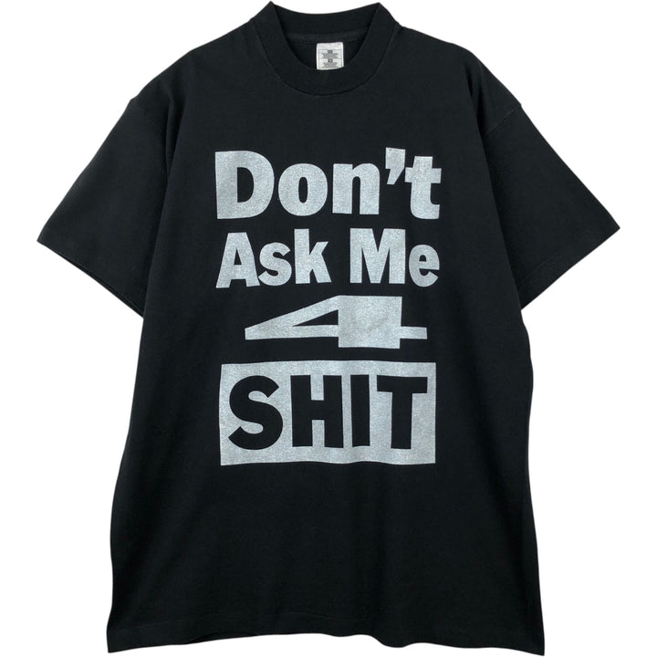 90'S message print T-shirt, men's XL size, vintage cotton black type Vintage Second Hand