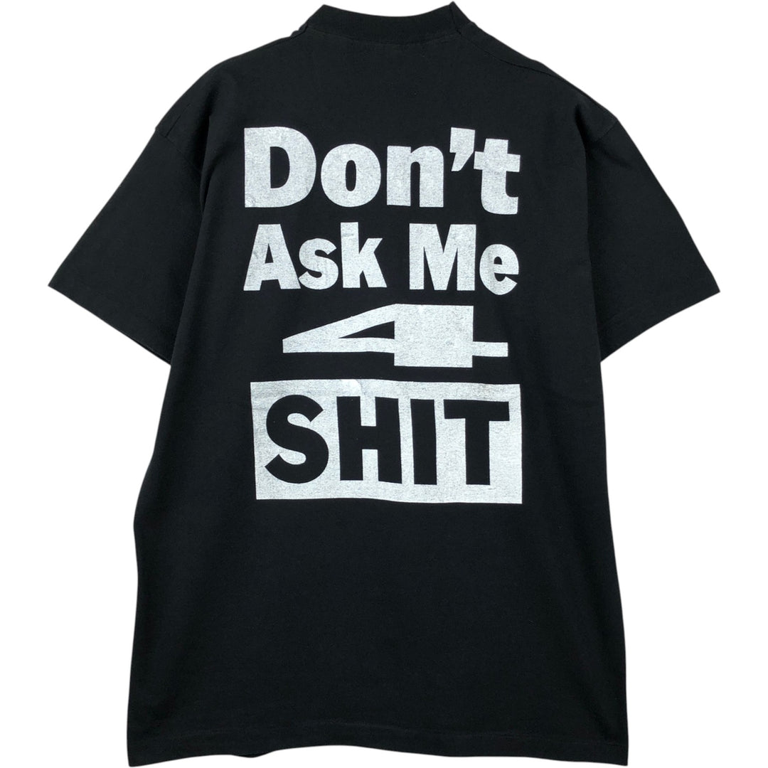 90'S message print T-shirt, men's XL size, vintage cotton black type Vintage Second Hand