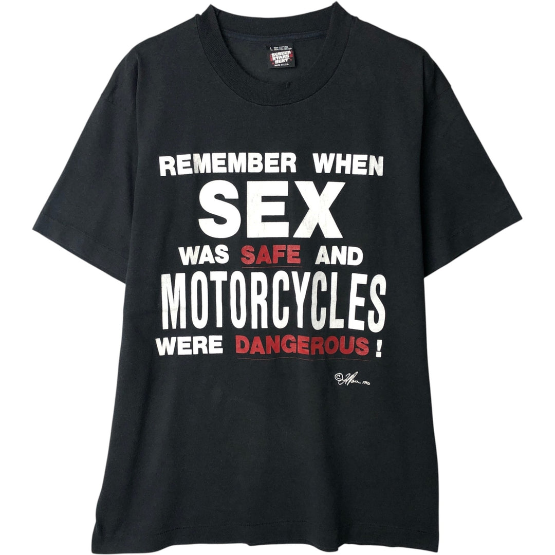 90'S SCREEN STARS Message Print T-Shirt Made in USA Men's L Size Vintage cotton black type Vintage Second Hand