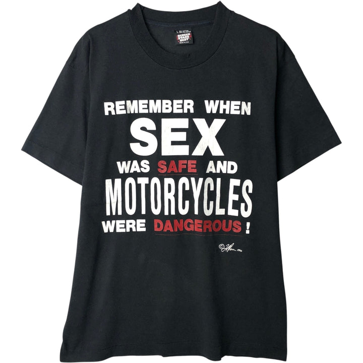 90'S SCREEN STARS Message Print T-Shirt Made in USA Men's L Size Vintage cotton black type Vintage Second Hand
