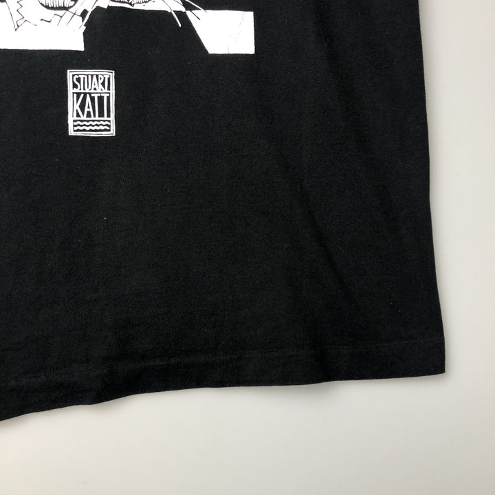 ~90'S STUART KATT Cat Pattern Art T-Shirt, Made in Canada, Men's Size L (approx.), Vintage cotton black type Vintage Second Hand