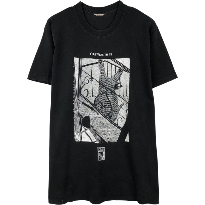 STUART KATT Cat Pattern Art T-Shirt, Men's Size M (Equivalent), Vintage unclear black type Vintage Second Hand