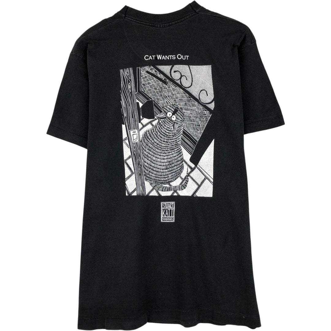 STUART KATT Cat Pattern Art T-Shirt, Men's Size M (Equivalent), Vintage unclear black type Vintage Second Hand