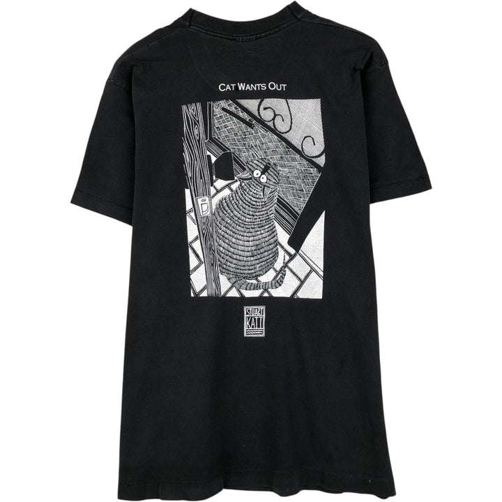 STUART KATT Cat Pattern Art T-Shirt, Men's Size M (Equivalent), Vintage unclear black type Vintage Second Hand