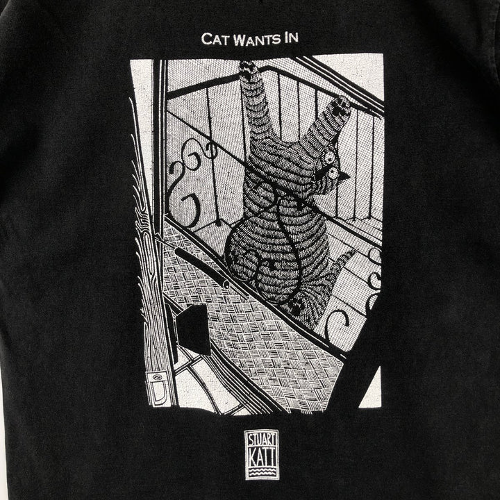 STUART KATT Cat Pattern Art T-Shirt, Men's Size M (Equivalent), Vintage unclear black type Vintage Second Hand