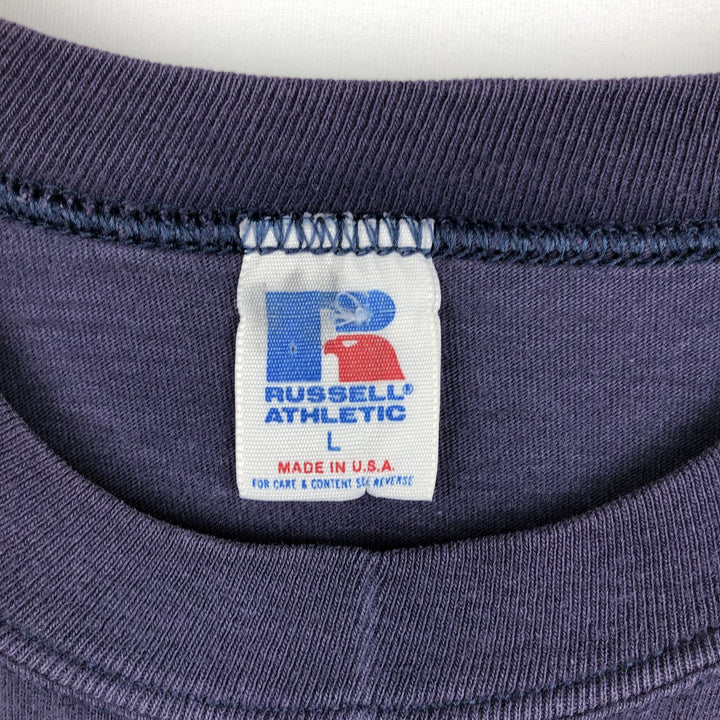 90'S Russell College T-shirt, Made in USA, Men's L size, Vintage cotton navy blue type Vintage Second Hand