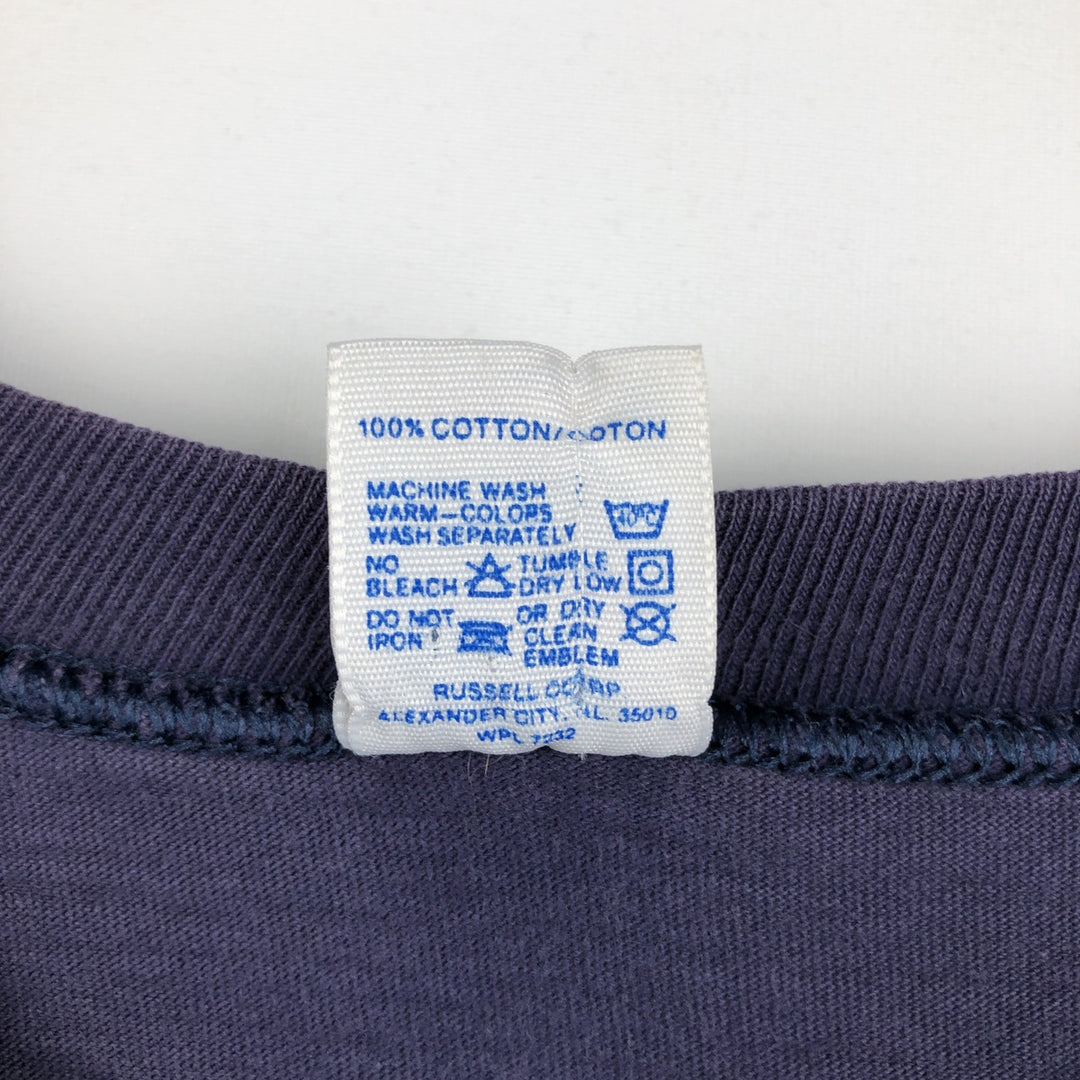 90'S Russell College T-shirt, Made in USA, Men's L size, Vintage cotton navy blue type Vintage Second Hand