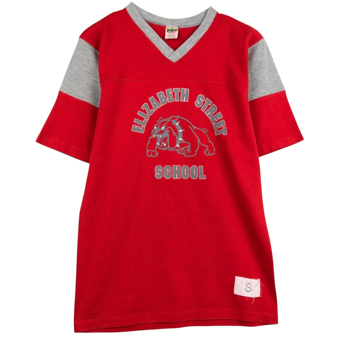 Vintage 1980'S Collegiate Pacific V-neck football T-shirt, Made in USA, Men's Size Small polyester red type Vintage Second Hand