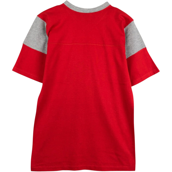 Vintage 1980'S Collegiate Pacific V-neck football T-shirt, Made in USA, Men's Size Small polyester red type Vintage Second Hand