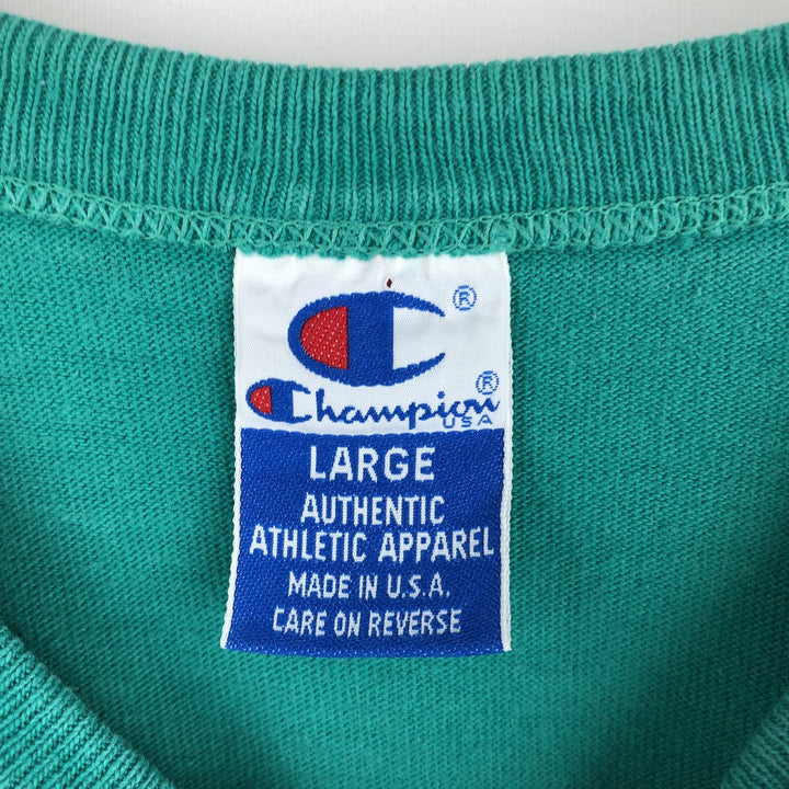 90'S Champion Authentic Athletic Apparel College T-shirt Made in USA Men's L Vintage cotton green type Vintage Second Hand