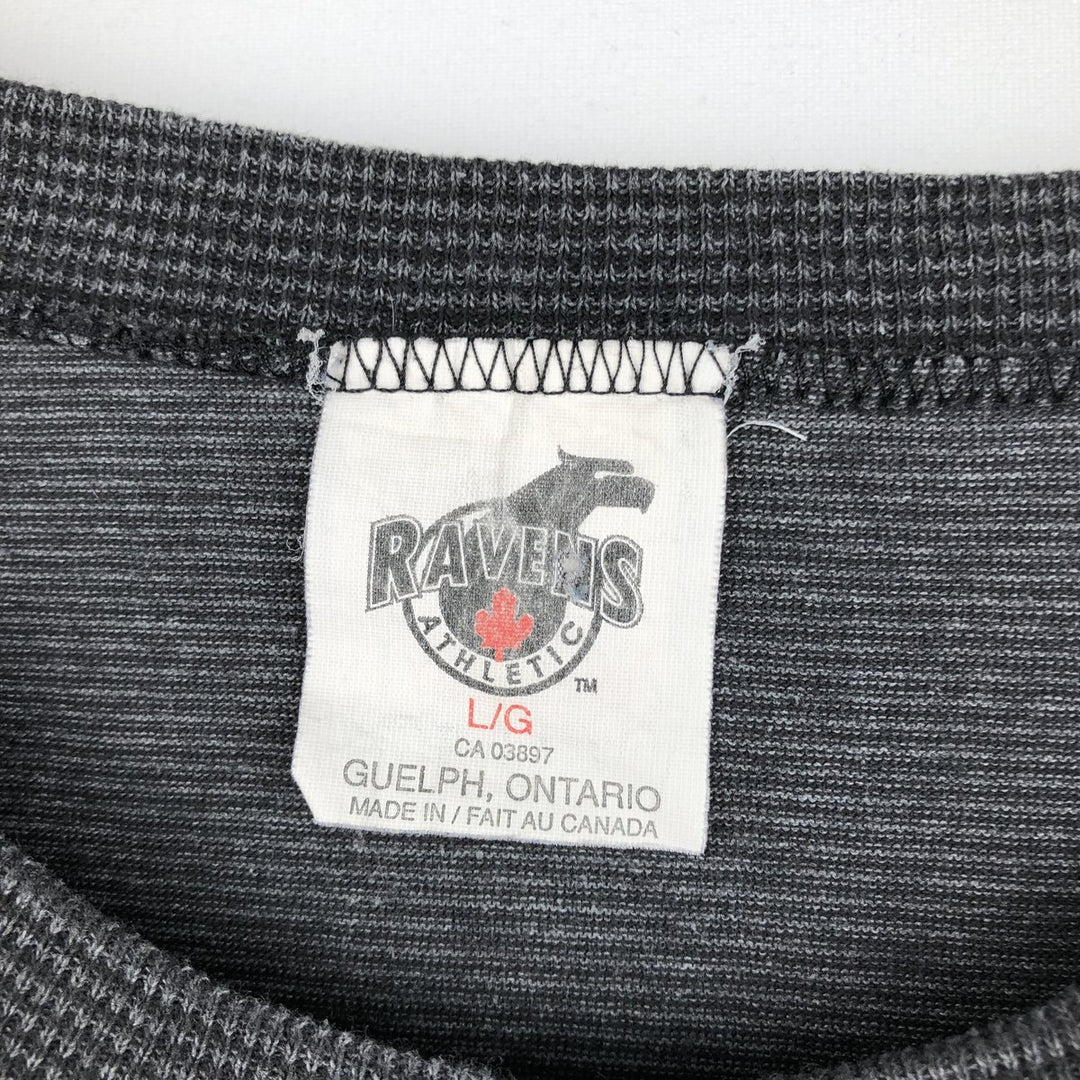 ~90'S RAVENS Border Pattern College T-Shirt, Made in Canada, Men's Size L (Equivalent), Vintage cotton Charcoal Vintage Second Hand