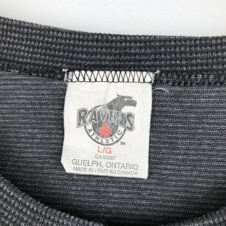 ~90'S RAVENS Border Pattern College T-Shirt, Made in Canada, Men's Size L (Equivalent), Vintage cotton Charcoal Vintage Second Hand