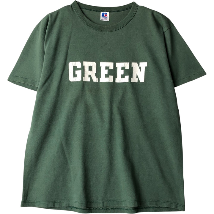 90'S Russell College T-shirt, Made in USA, Men's L size, Vintage cotton Green type dark green Vintage Second Hand