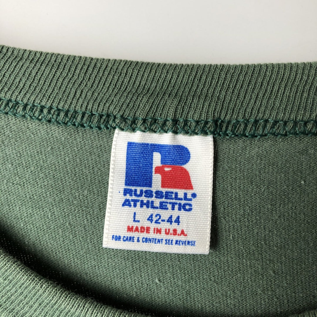 90'S Russell College T-shirt, Made in USA, Men's L size, Vintage cotton Green type dark green Vintage Second Hand