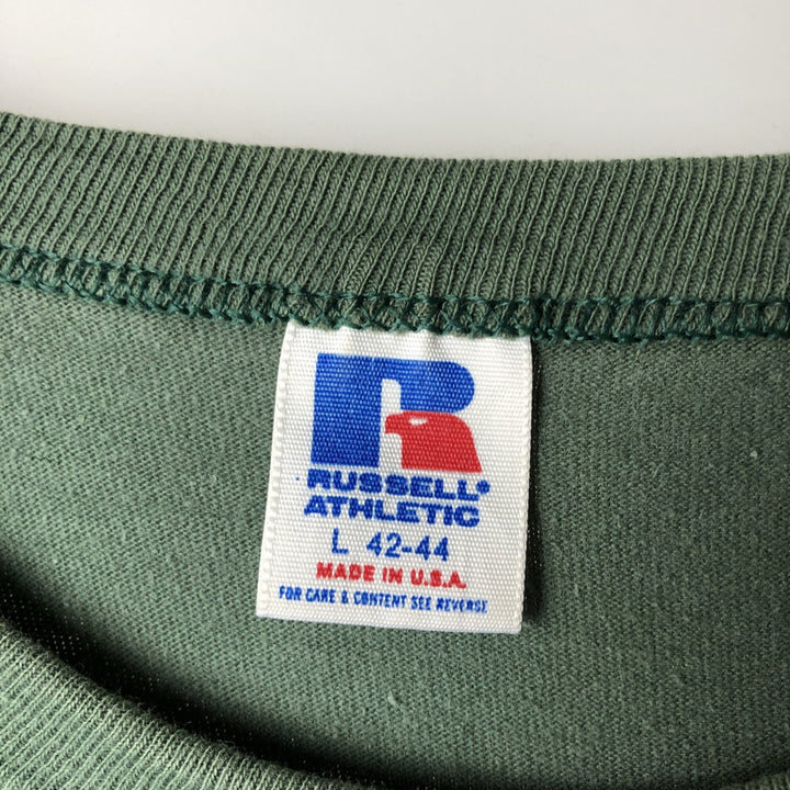 90'S Russell College T-shirt, Made in USA, Men's L size, Vintage cotton Green type dark green Vintage Second Hand