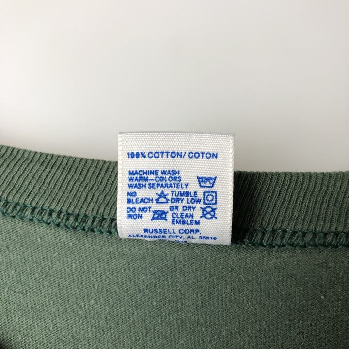 90'S Russell College T-shirt, Made in USA, Men's L size, Vintage cotton Green type dark green Vintage Second Hand