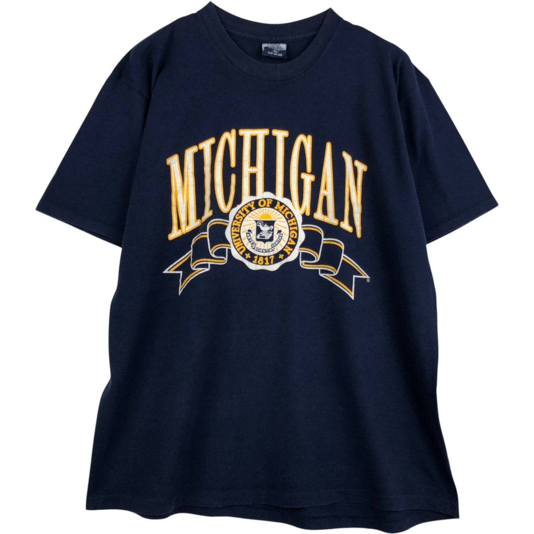 ~90'S MICHIGAN University of Michigan College T-shirt, Men's XL equivalent, Vintage cotton navy blue type Vintage Second Hand