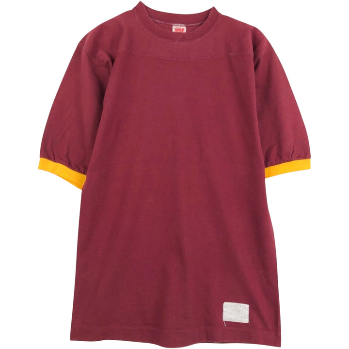80'S WOLF back print football t-shirt, made in USA, men's size M equivalent, vintage. cotton wine-red Vintage Second Hand