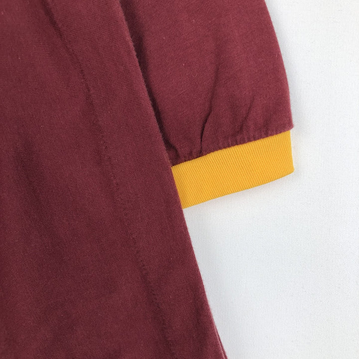 80'S WOLF back print football t-shirt, made in USA, men's size M equivalent, vintage. cotton wine-red Vintage Second Hand