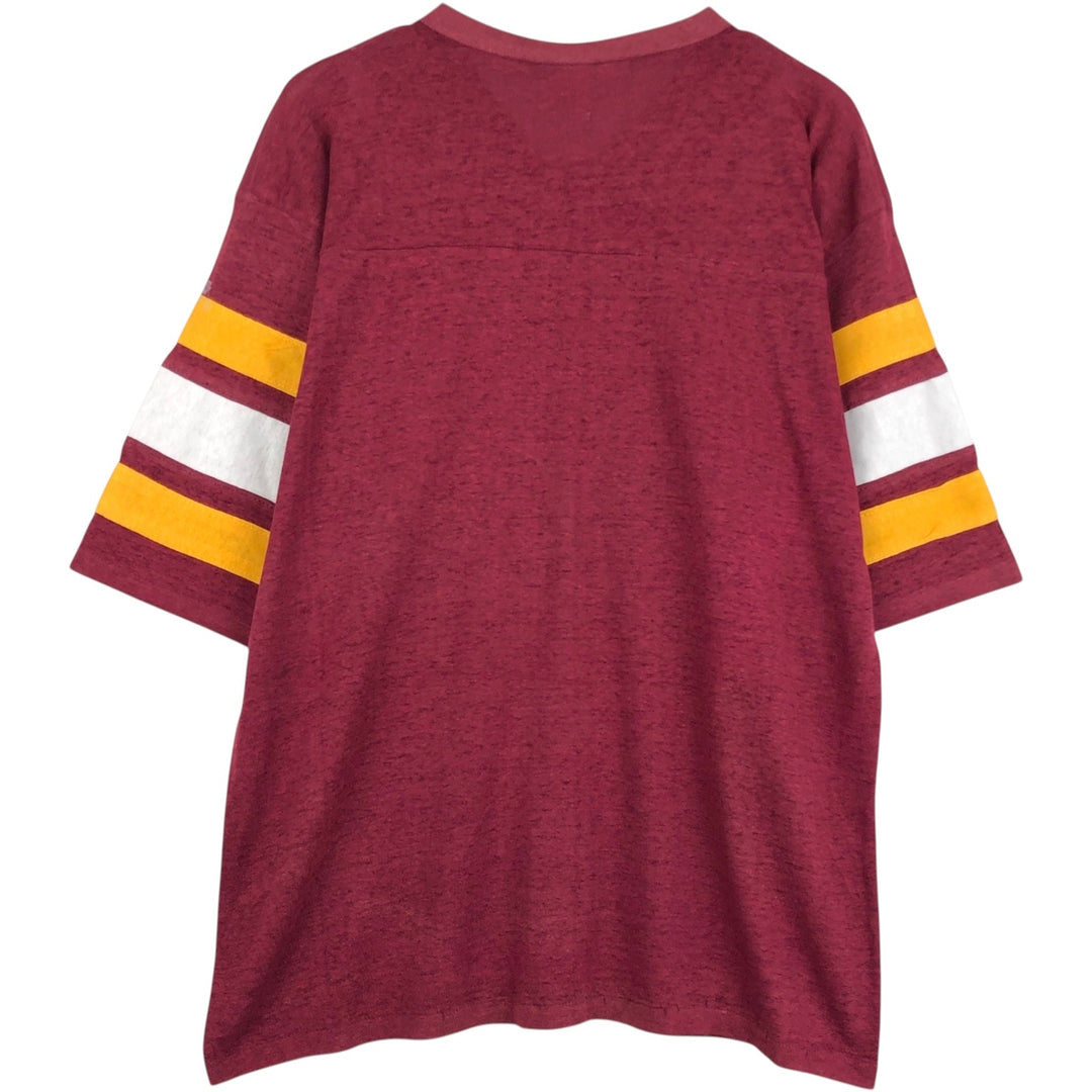 90'S Logo 7 V-neck College T-shirt, Made in USA, Men's Size M (approx.), Vintage cotton Red type red-purple Vintage Second Hand