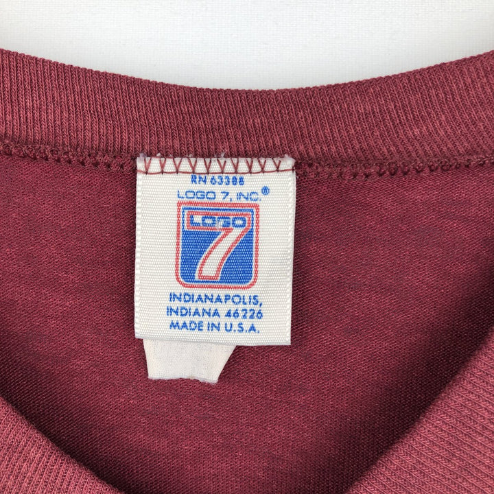 90'S Logo 7 V-neck College T-shirt, Made in USA, Men's Size M (approx.), Vintage cotton Red type red-purple Vintage Second Hand