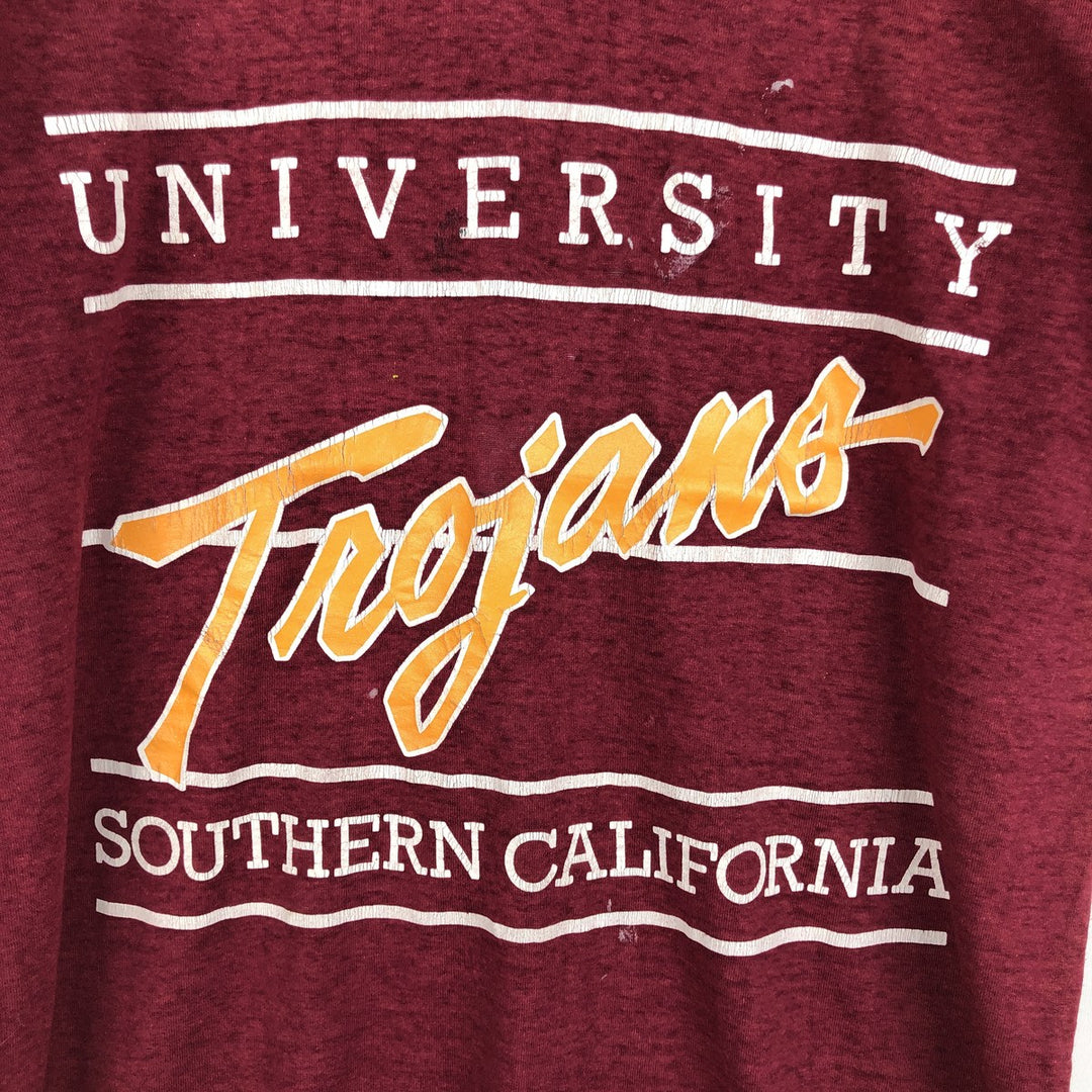 90'S Logo 7 V-neck College T-shirt, Made in USA, Men's Size M (approx.), Vintage cotton Red type red-purple Vintage Second Hand