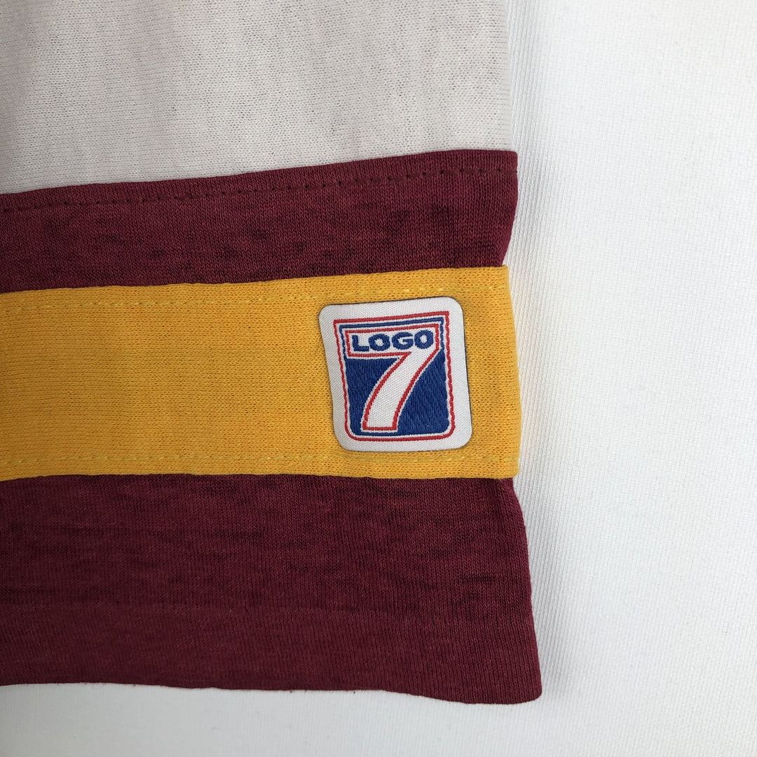 90'S Logo 7 V-neck College T-shirt, Made in USA, Men's Size M (approx.), Vintage cotton Red type red-purple Vintage Second Hand