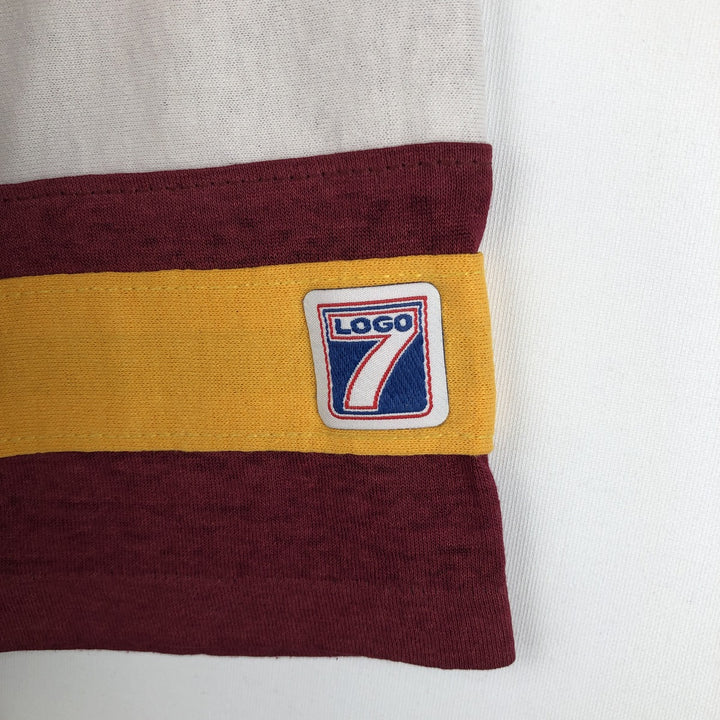 90'S Logo 7 V-neck College T-shirt, Made in USA, Men's Size M (approx.), Vintage cotton Red type red-purple Vintage Second Hand