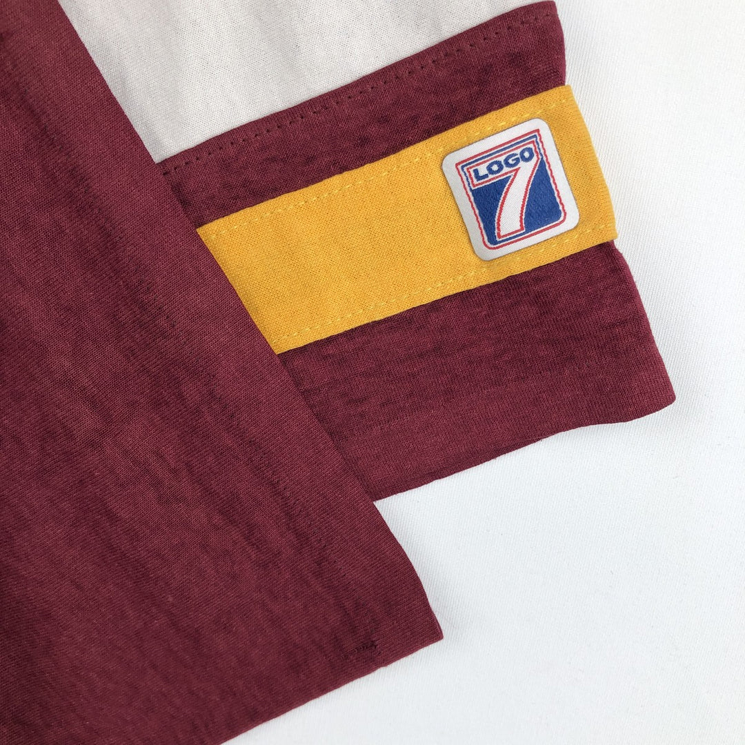 90'S Logo 7 V-neck College T-shirt, Made in USA, Men's Size M (approx.), Vintage cotton Red type red-purple Vintage Second Hand