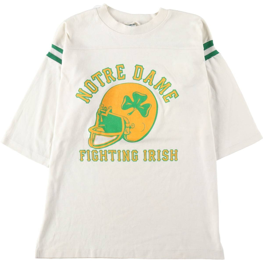 80'S ARTEX FIGHTIN' IRISH Notre Dame University Fighting Irish Five-quarter sleeve football t-shirt, men's size M equivalent. unclear white type Vintage Second Hand