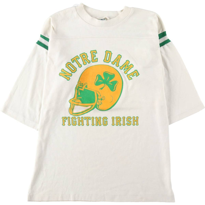 80'S ARTEX FIGHTIN' IRISH Notre Dame University Fighting Irish Five-quarter sleeve football t-shirt, men's size M equivalent. unclear white type Vintage Second Hand