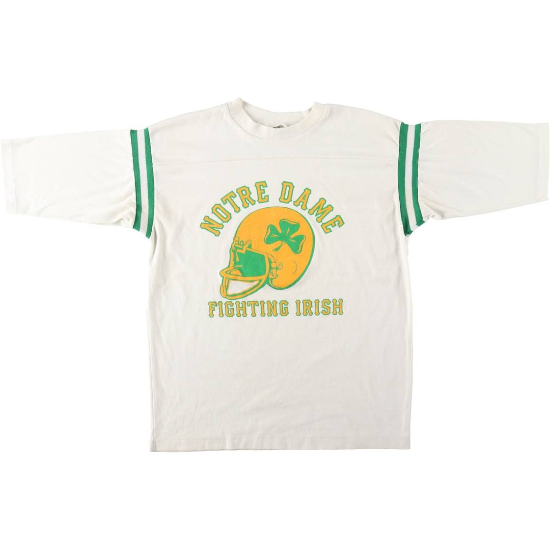 80'S ARTEX FIGHTIN' IRISH Notre Dame University Fighting Irish Five-quarter sleeve football t-shirt, men's size M equivalent. unclear white type Vintage Second Hand
