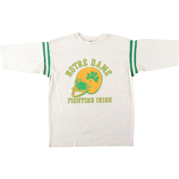 80'S ARTEX FIGHTIN' IRISH Notre Dame University Fighting Irish Five-quarter sleeve football t-shirt, men's size M equivalent. unclear white type Vintage Second Hand