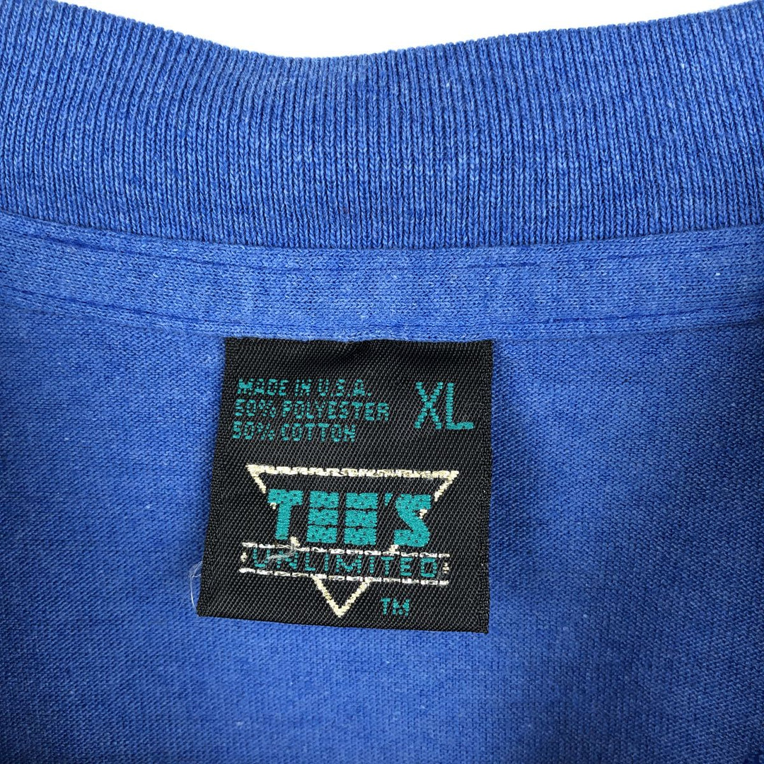 ~90'S Tee's Unlimited College T-Shirt, Made in USA, Men's XL equivalent, Vintage polyester blue type Vintage Second Hand