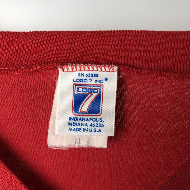 90'S Logo Seven LOGO 7 Triple Print V-Neck College T-Shirt, Made in USA, Men's XL equivalent. cotton red type Vintage Second Hand