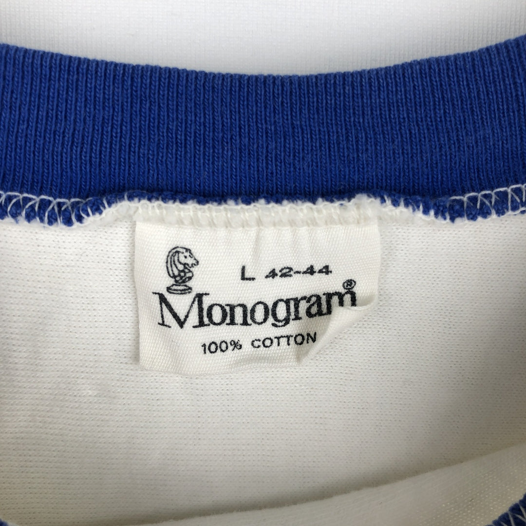 90'S Monogram Ringer T-shirt, Men's Size L cotton white type Vintage Second Hand