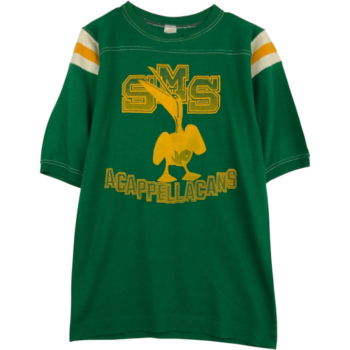 70'S sportswear football t-shirt, made in USA, men's size L equivalent, vintage. polyester green type Vintage Second Hand