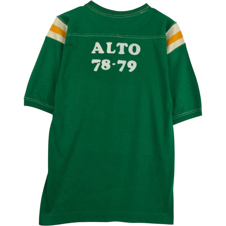 70'S sportswear football t-shirt, made in USA, men's size L equivalent, vintage. polyester green type Vintage Second Hand