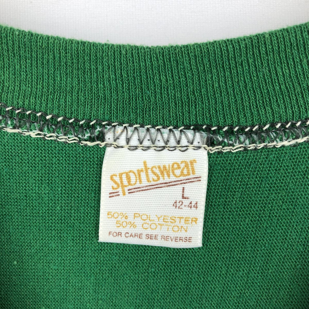 70'S sportswear football t-shirt, made in USA, men's size L equivalent, vintage. polyester green type Vintage Second Hand
