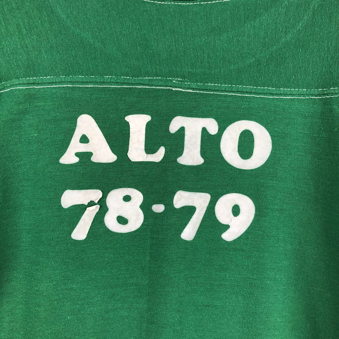 70'S sportswear football t-shirt, made in USA, men's size L equivalent, vintage. polyester green type Vintage Second Hand