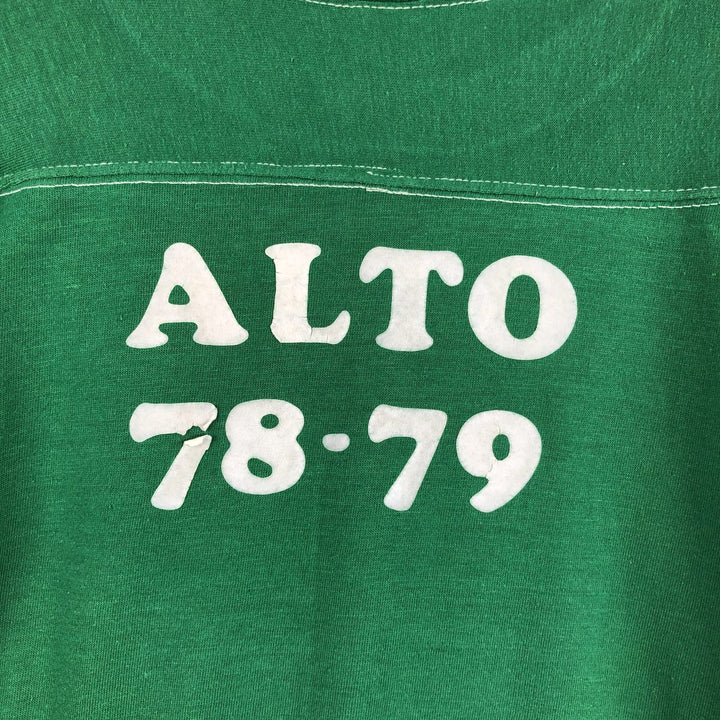 70'S sportswear football t-shirt, made in USA, men's size L equivalent, vintage. polyester green type Vintage Second Hand