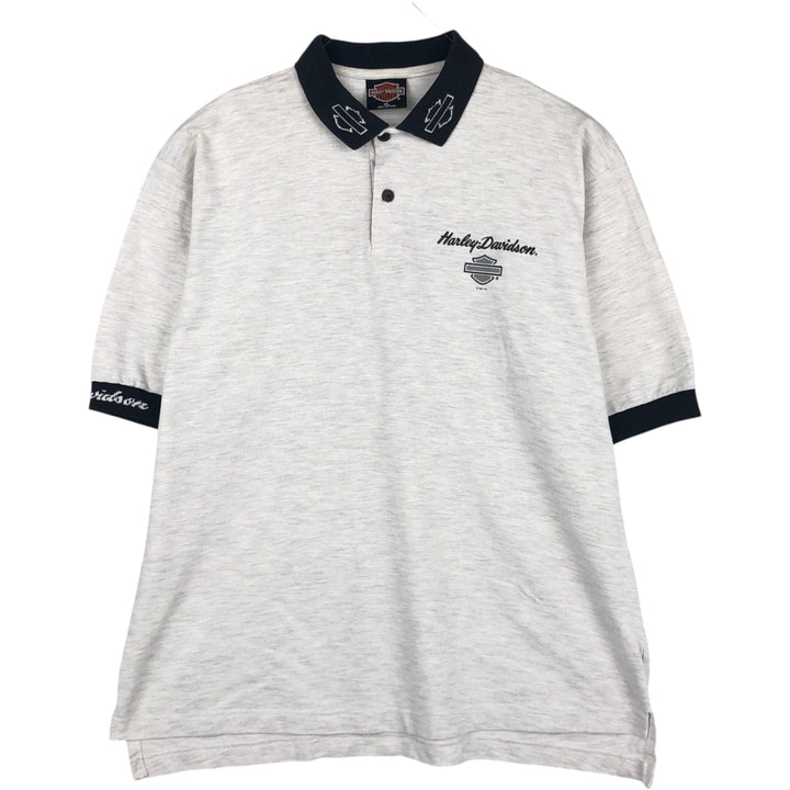 1990'S Harley-Davidson Short-Sleeve Polo Shirt, Made in USA, Men's Size XL (Equivalent), Vintage cotton gray type Vintage Second Hand
