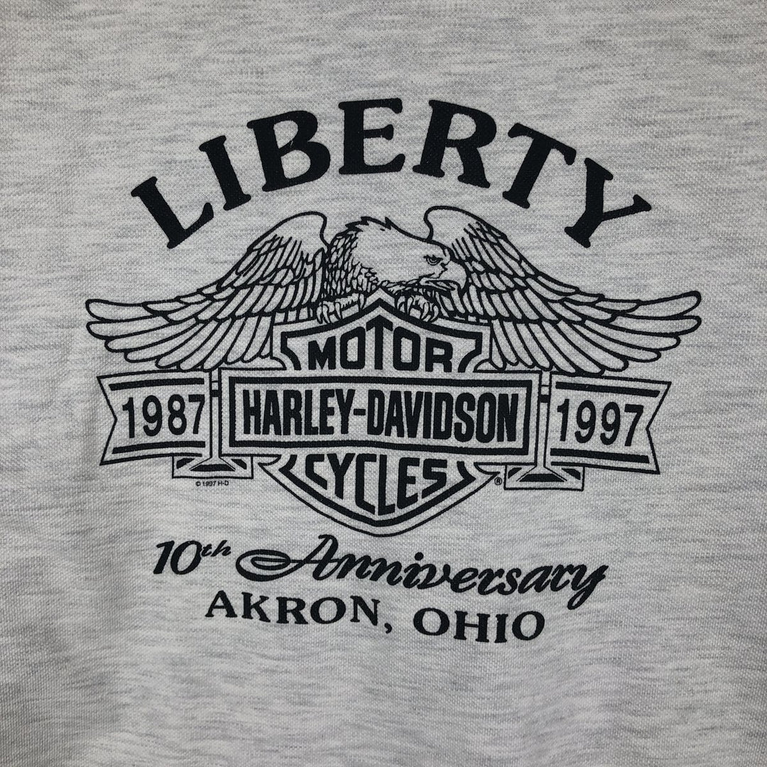 1990'S Harley-Davidson Short-Sleeve Polo Shirt, Made in USA, Men's Size XL (Equivalent), Vintage cotton gray type Vintage Second Hand